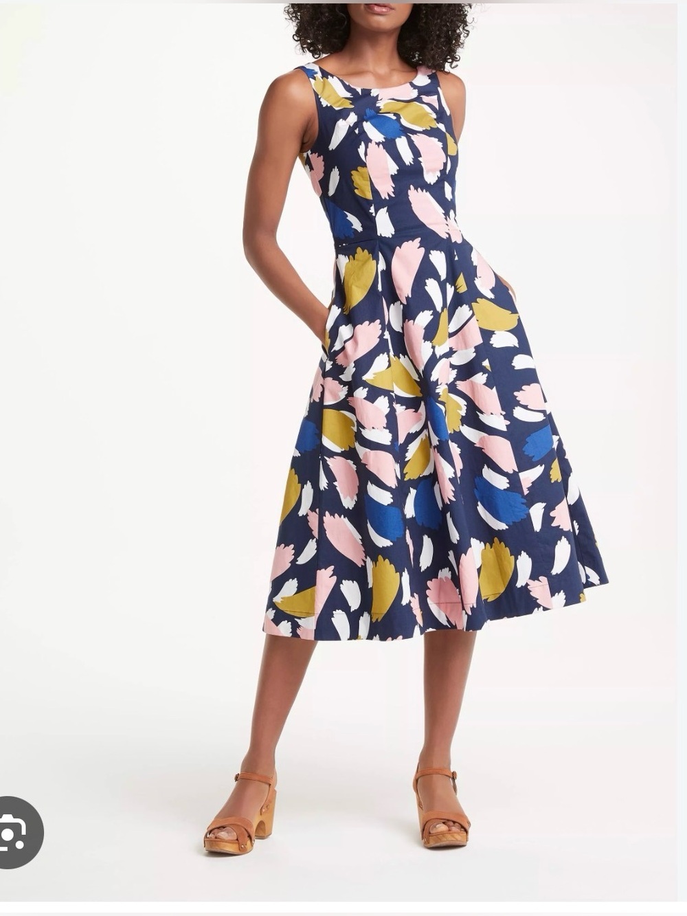Boden Elena Navy Floral Fit & Flare Dress - Pink, Blue & Olive Accents